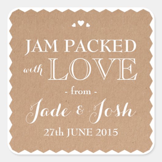 クラフト紙ハート結婚式の引き出物ジャムジャムジャムシール スクエアシール (正面)