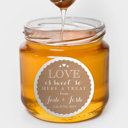 クラフト紙ハート結婚式の引き出物ジャールラウンドステッカー ラウンドシール