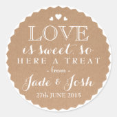 クラフト紙ハート結婚式の引き出物ジャールラウンドステッカー ラウンドシール (正面)