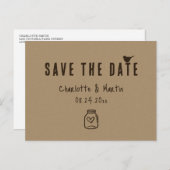 クラフト紙ハート結婚式の日付を保存 案内ポストカード (正面/裏面)