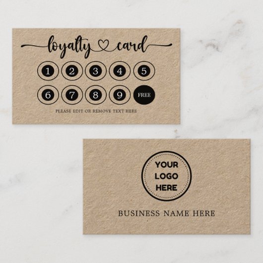 クラフト紙ビジネスロゴ店サロンコーヒーショップ ロイヤリティカード (正面/裏面)