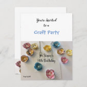 クラフト紙フラワーバースデーパーティー招待 招待状 (正面/裏面)