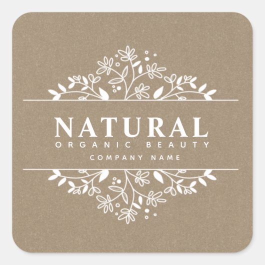 クラフト紙フローラオーガニック美しい及び化粧品 スクエアシール (正面)