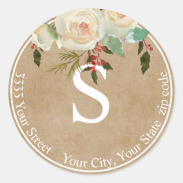 クラフト紙フローラホリデーモノグラム差出人住所 ラウンドシール