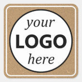 クラフト紙ブラウンザロゴはこちら正方形ステッカー スクエアシール (正面)