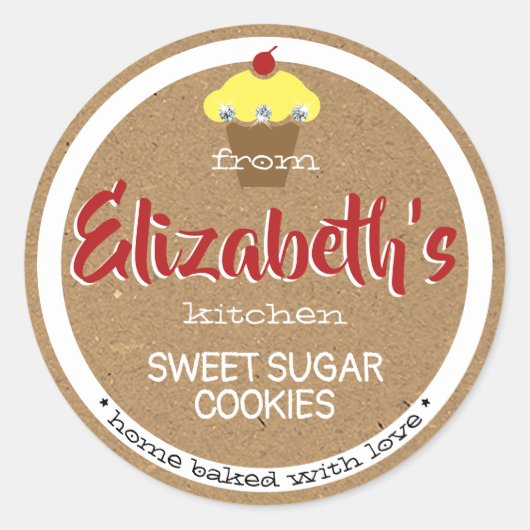 クラフト紙ブラウンスイートカップケーキベーキングラベル ラウンドシール (正面)