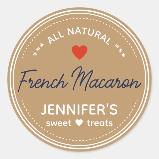 クラフト紙ブラウンjarラベル手書きハート ラウンドシール (正面)