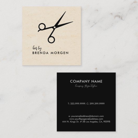 クラフト紙ブラックシザーズ美容師 スクエア名刺 (正面/裏面)