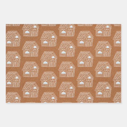 クラフト紙ホワイトジンジャーブレッドハウスクリスマスギフト ラッピングペーパーシート (正面2)