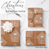 クラフト紙ホワイトジンジャーブレッドハウスクリスマスギフト ラッピングペーパーシート