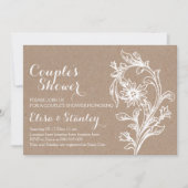 クラフト紙ホワイトフローラ結婚ズのカップルのシャワー 招待状 (正面)