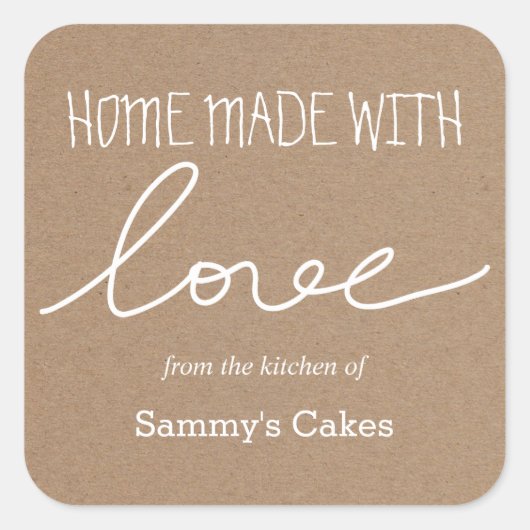 クラフト紙ホームメイドウィズラブタイポグラフィ スクエアシール (正面)
