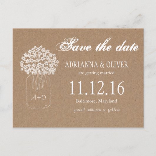 クラフト紙メイスンジャールフラワーズザデイト 案内ポストカード (正面)