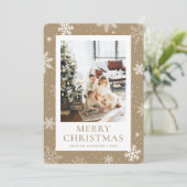 クラフト紙メリークリスマススノーフレーク雪写真 シーズンカード (スタンド正面)