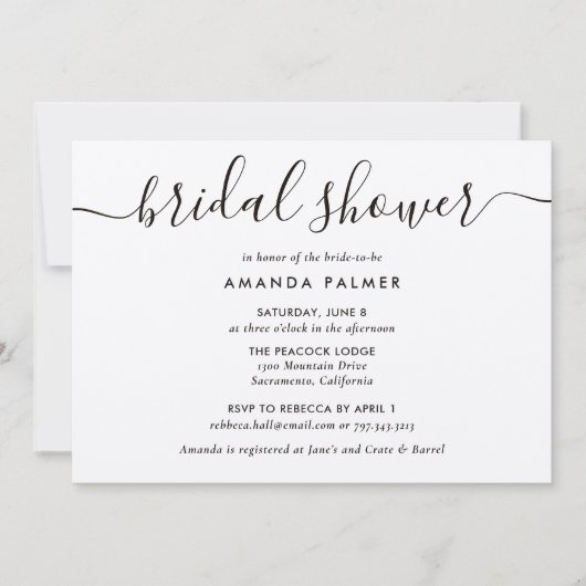 クラフト紙モダンスクリプト ブライダルシャワー 招待状 (正面)