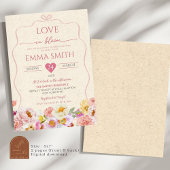 クラフト紙ラブイン開花ブライダルシャワー 招待状