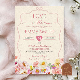 クラフト紙ラブイン開花ブライダルシャワー 招待状