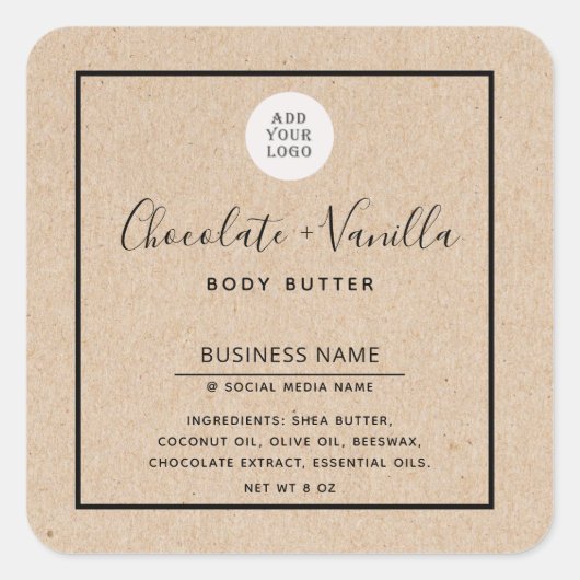 クラフト紙ルックシンプルモダンタイポグラフィ製品 スクエアシール (正面)