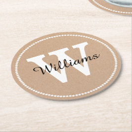 クラフト紙ルックモノグラム紙コースター ラウンドペーパーコースター