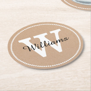 クラフト紙ルックモノグラム紙コースター ラウンドペーパーコースター