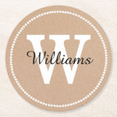 クラフト紙ルックモノグラム紙コースター ラウンドペーパーコースター (正面)