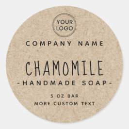 クラフト紙ルック製品ラベル、お洒落フォント ラウンドシール