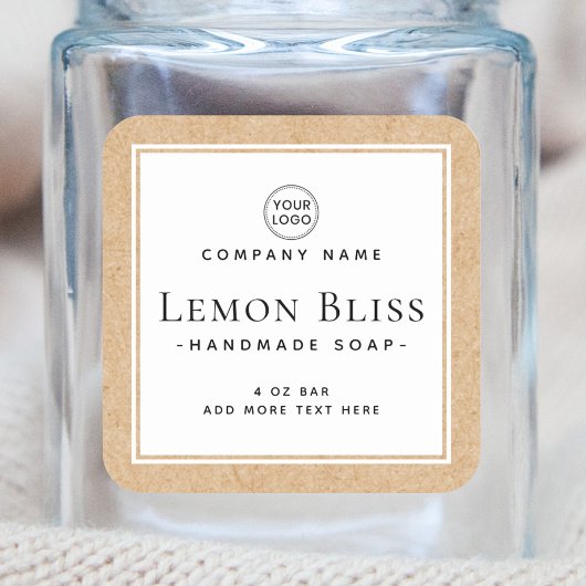 クラフト紙ルッ縁どク白製品ラベル スクエアシール