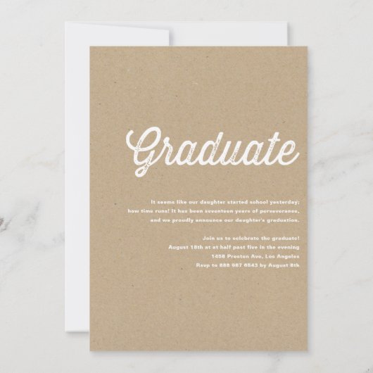 クラフト紙レトロはっきりしたタイポグラフィ写真卒業 招待状 (裏面)