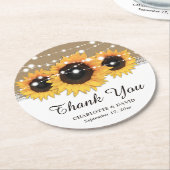 クラフト紙レースストリングライツヒマワリ結婚ーズ ラウンドペーパーコースター (アングル)