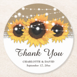 クラフト紙レースストリングライツヒマワリ結婚ーズ ラウンドペーパーコースター