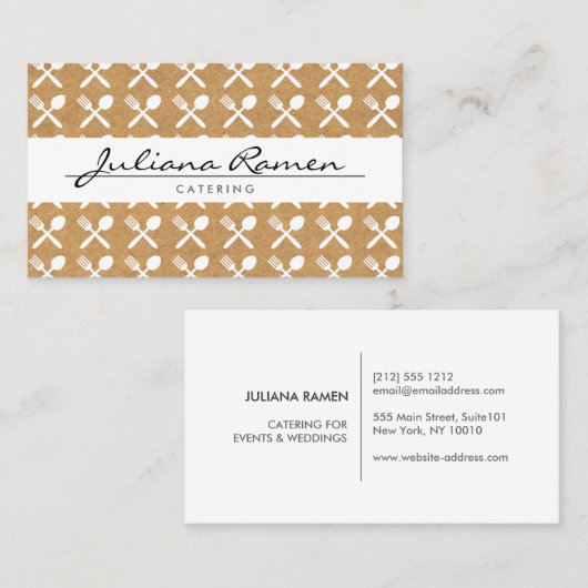 クラフト紙上の刃物柄ケータリングシェフ 名刺 (正面/裏面)