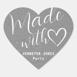 クラフト紙作り愛ハート書道グレー ハートシール