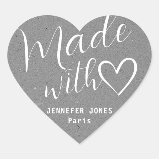 クラフト紙作り愛ハート書道グレー ハートシール (正面)