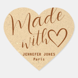 クラフト紙作り愛ハート書道ベージュ ハートシール