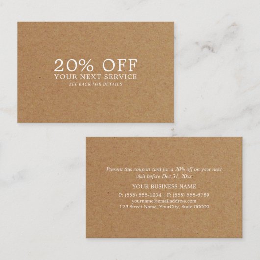 クラフト紙効果 – 割引伝票 割引カード (正面/裏面)