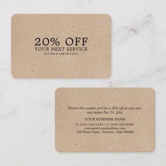 クラフト紙効果 – 割引伝票 割引カード (正面/裏面)