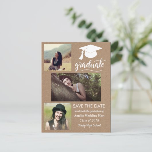 クラフト紙卒業 |日付3の写真を保存 ポストカード (スタンド正面)