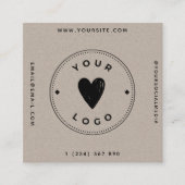 クラフト紙幾何学模様QRコード&ロゴ自然ユニーク スクエア名刺 (正面)