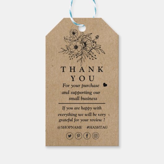 クラフト紙感謝していフローラギフトラベル ギフトタグ (正面)