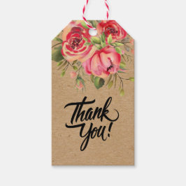 クラフト紙手作り水色ピンクの花 ギフトタグ