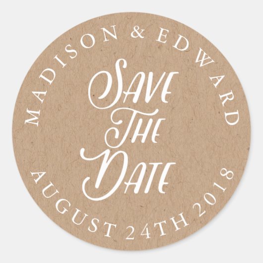 クラフト紙日付のステッ結婚カーを保存 ラウンドシール (正面)