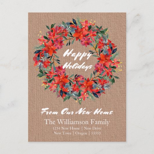 クラフト紙水の色のリースから私たちの新しいホーム ポストカード (正面)