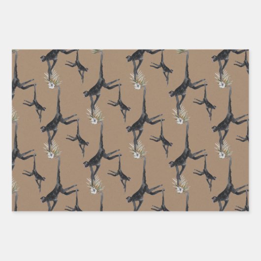 クラフト紙水の色の熱帯猿ジャングル ラッピングペーパーシート (正面3)