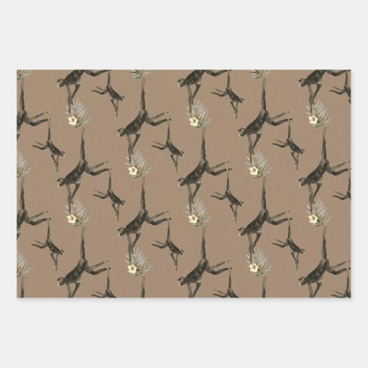 クラフト紙水の色の熱帯猿ジャングル ラッピングペーパーシート (正面2)