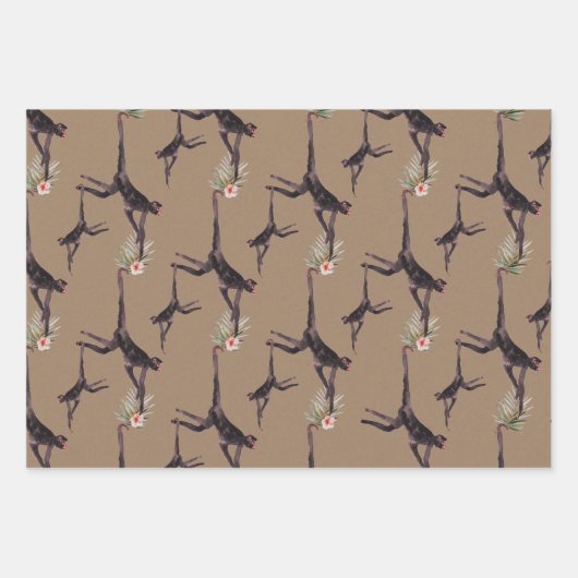 クラフト紙水の色の熱帯猿ジャングル ラッピングペーパーシート (正面)