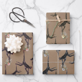 クラフト紙水の色の熱帯猿ジャングル ラッピングペーパーシート