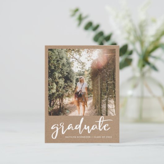 クラフト紙素朴卒、日付写真を保存 ポストカード (スタンド正面)