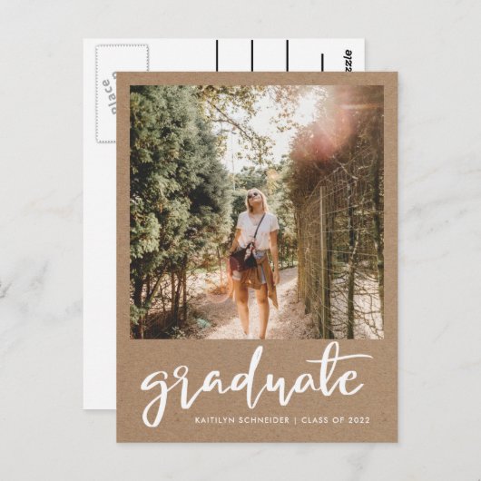 クラフト紙素朴卒、日付写真を保存 ポストカード (正面/裏面)