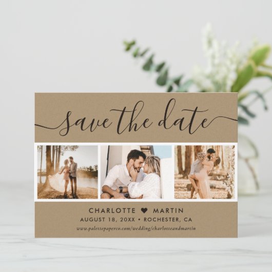 クラフト紙結婚の4枚の写真 セーブザデート (スタンド正面)