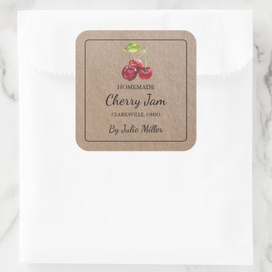 クラフト紙自家製さくらんぼジャムスクエアラベル スクエアシール (バッグ)